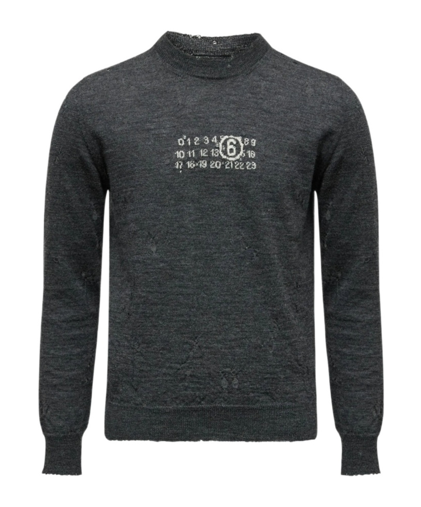 Mm6 Maison Margiela Distressed Dark Grey Knit Sweater In Gray