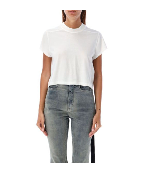 Rick Owens Drkshdw 'small Level T' Cropped Asymmetrical Hem T-shirt In White