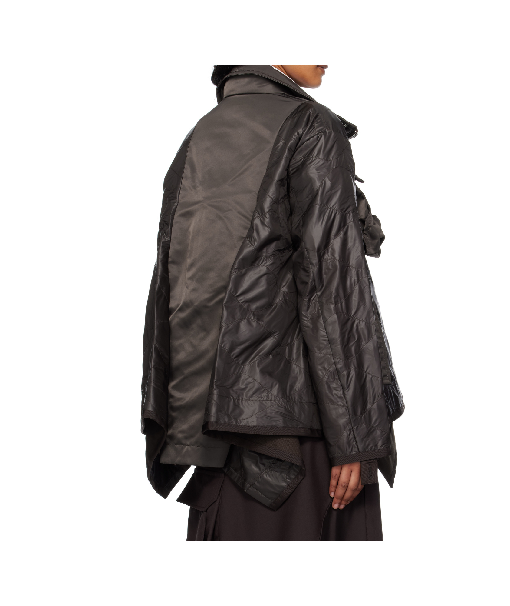 Sacai Quilted Nylon Ripstop Twill Coat In Black