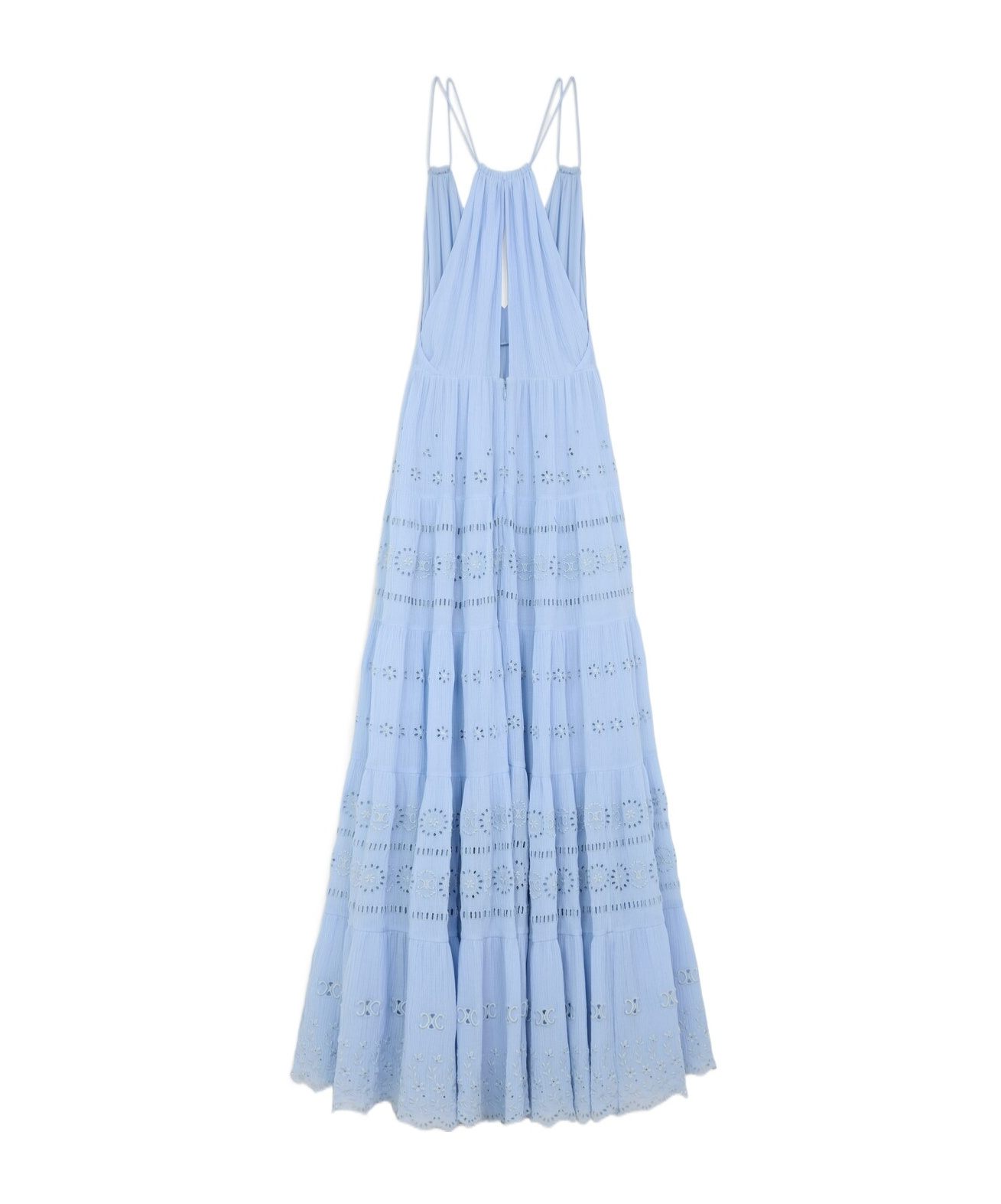 Celine Embroidered Long Dress In Cotton Silk Crepon