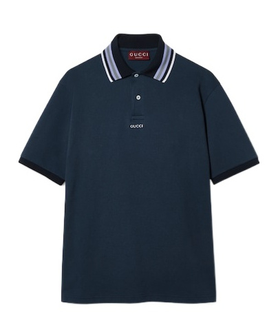 Gucci Cotton Polo Shirt With Embroidery In Blue