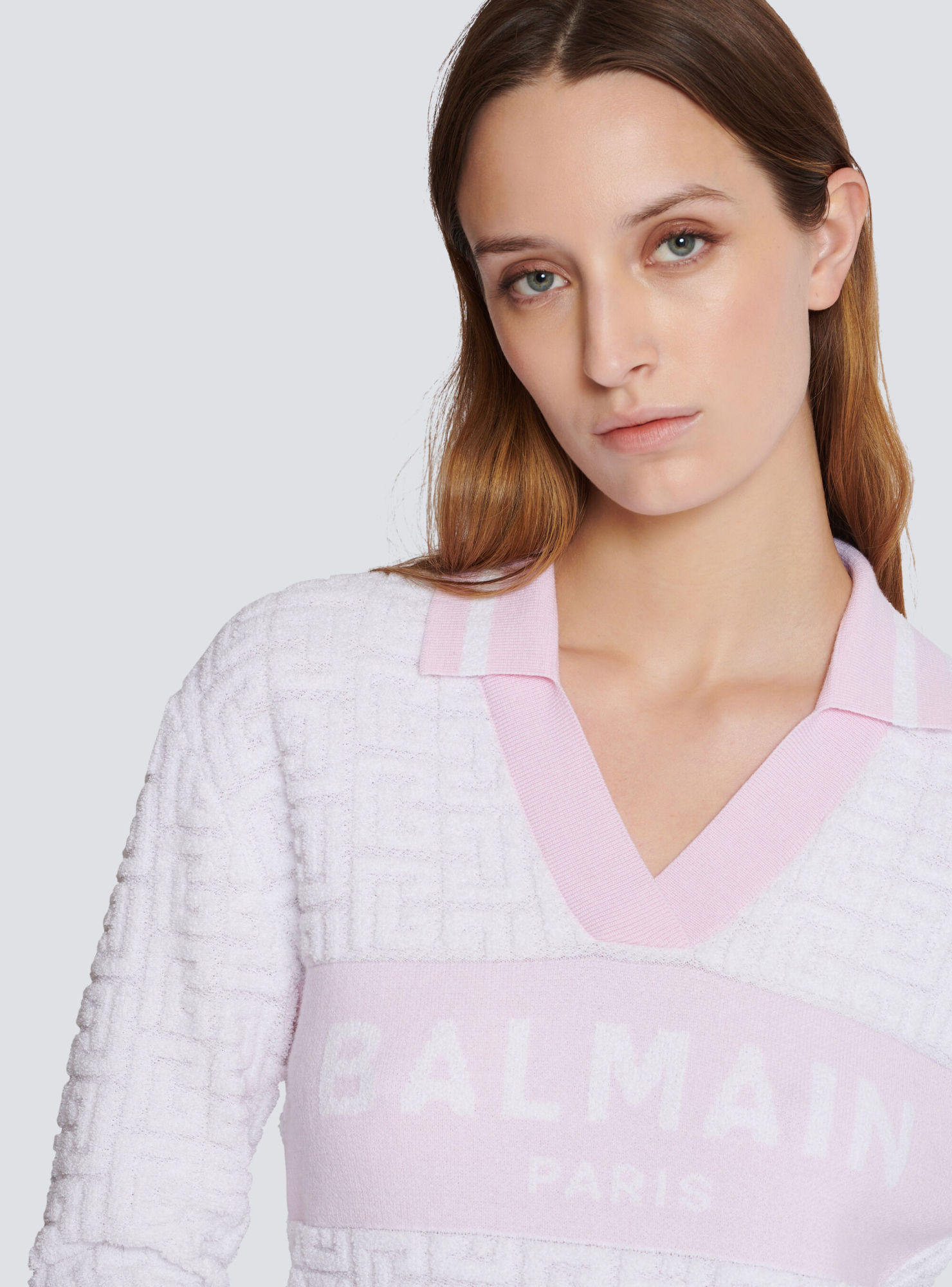 Balmain Pb Monogram-jacquard Polo Shirt In White