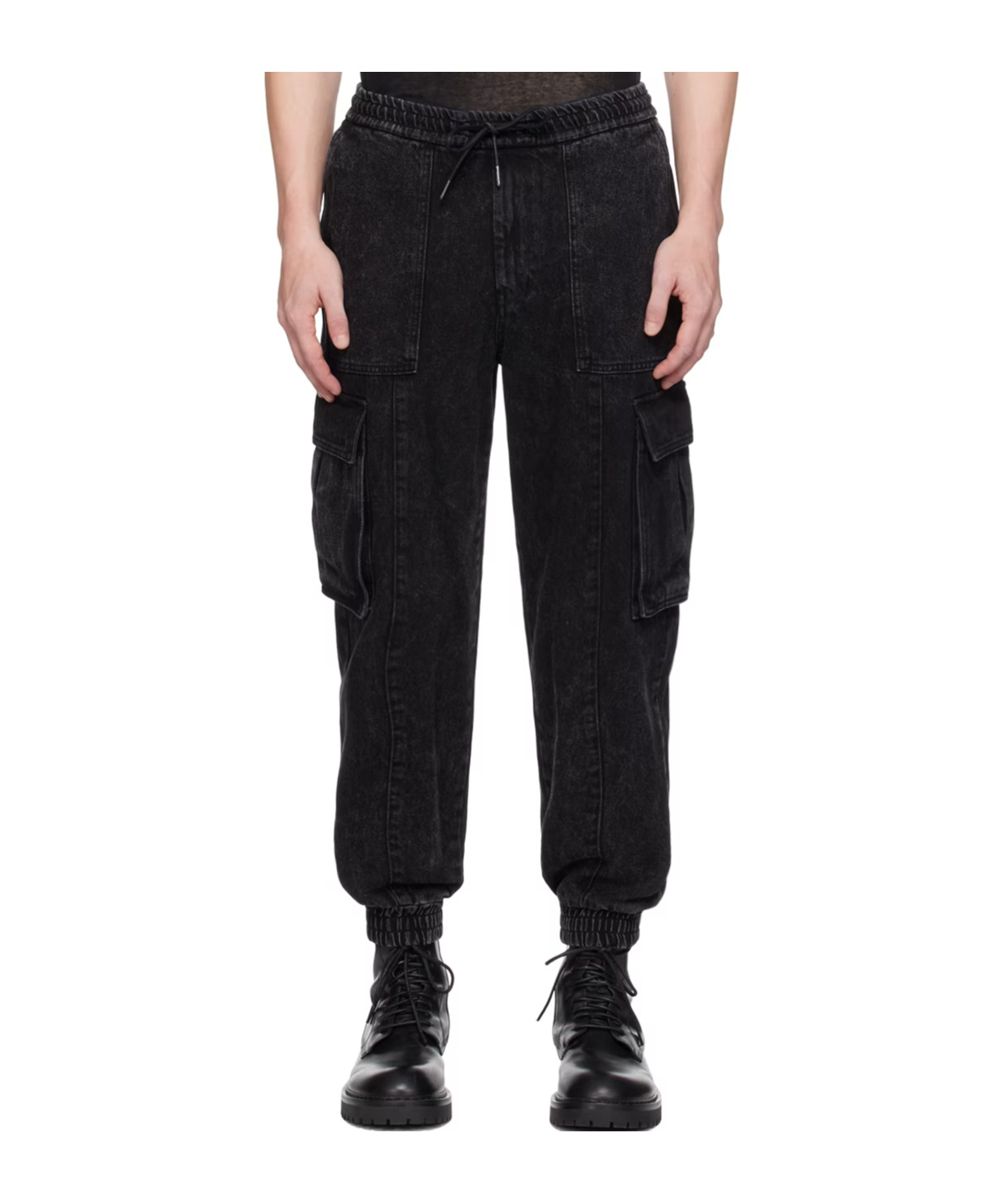 Juunj Black Faded Denim Cargo Pants In Black