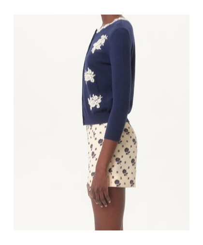 Valentino Virgin Wool Embroidered Cardigan In Blue