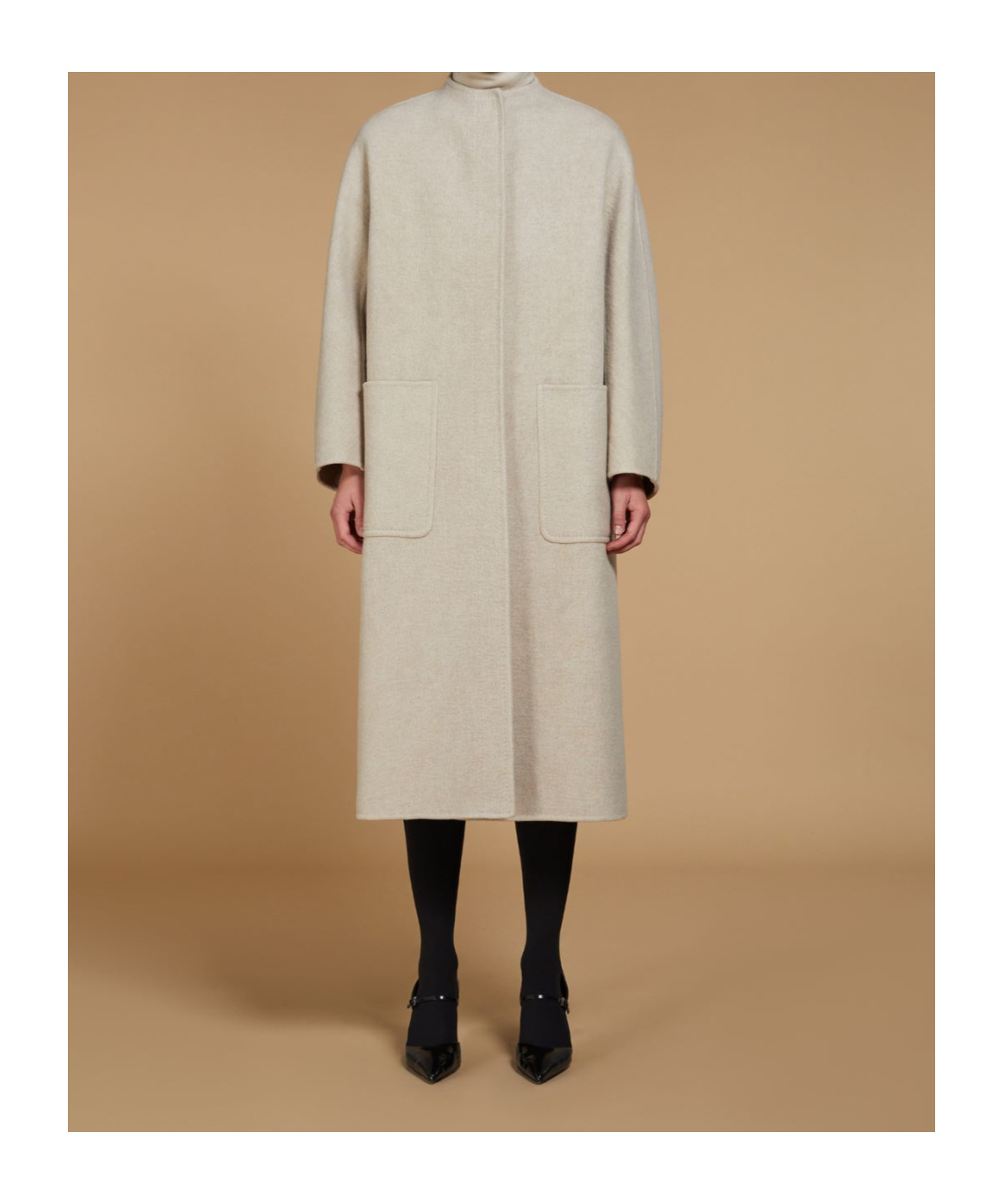 Max Mara Horn Shaped Double Layer Cashmere Coat In Nude