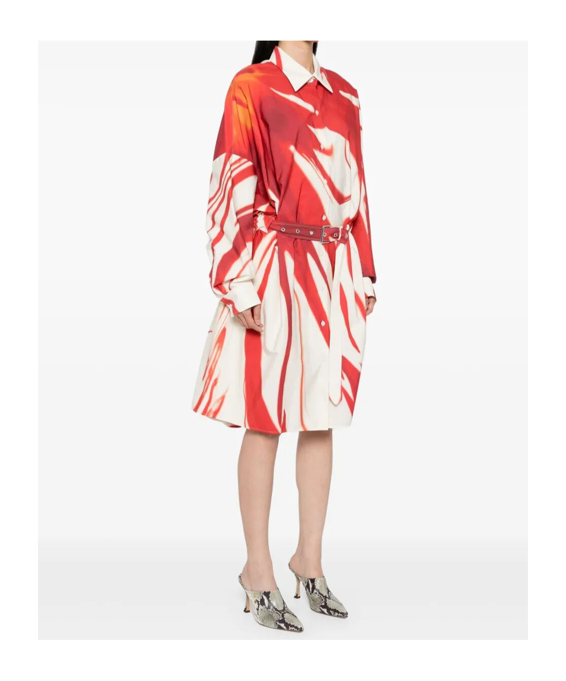 Dries Van Noten Abstract Print Shirt Dress With Belted Waist