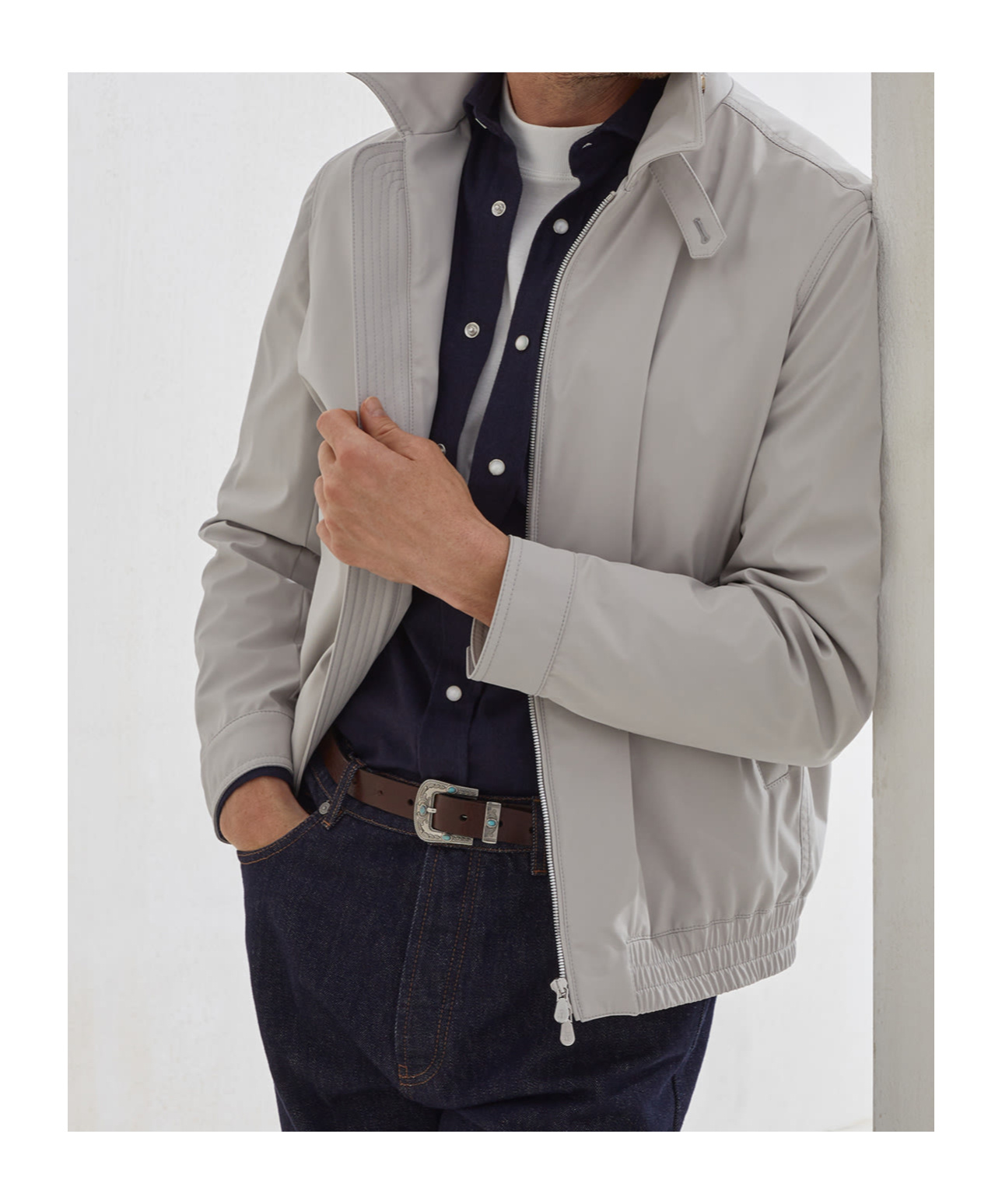 Brunello Cucinelli Zip-up Bomber Jacket In Gray