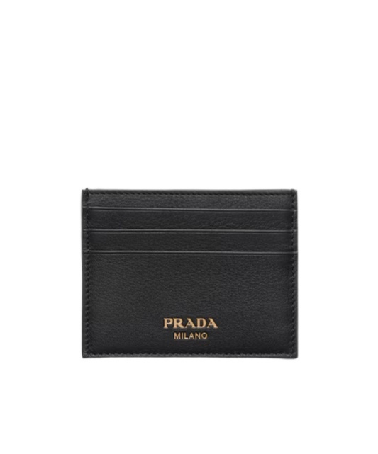 Prada Logo Print Leather Cardholder In Black