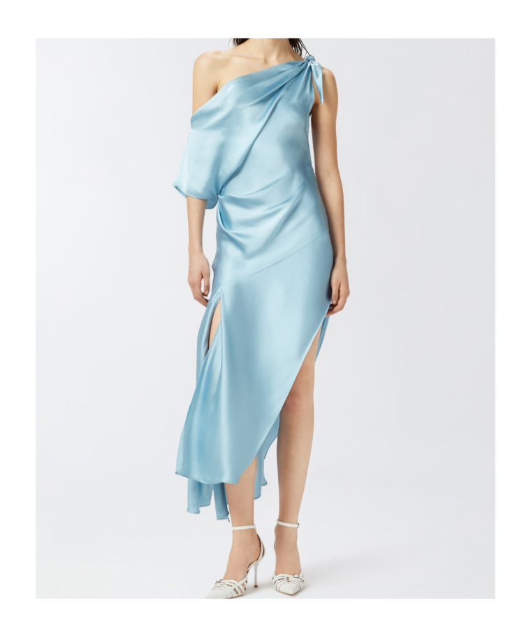 Pinko Asymmetric Special-occasion Midi Dress In Satin In Blue