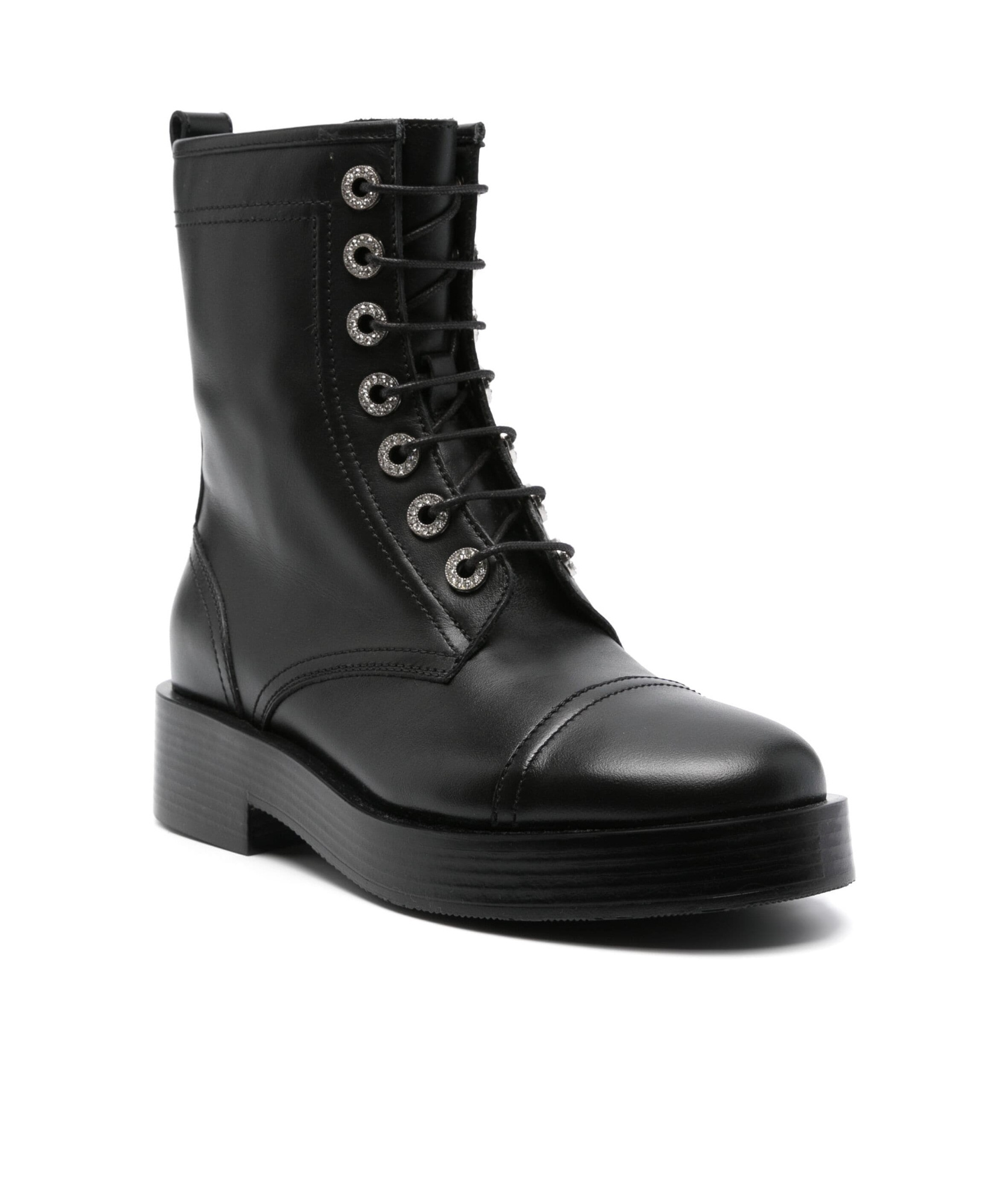 Casadei Leather Combat Boots In Black