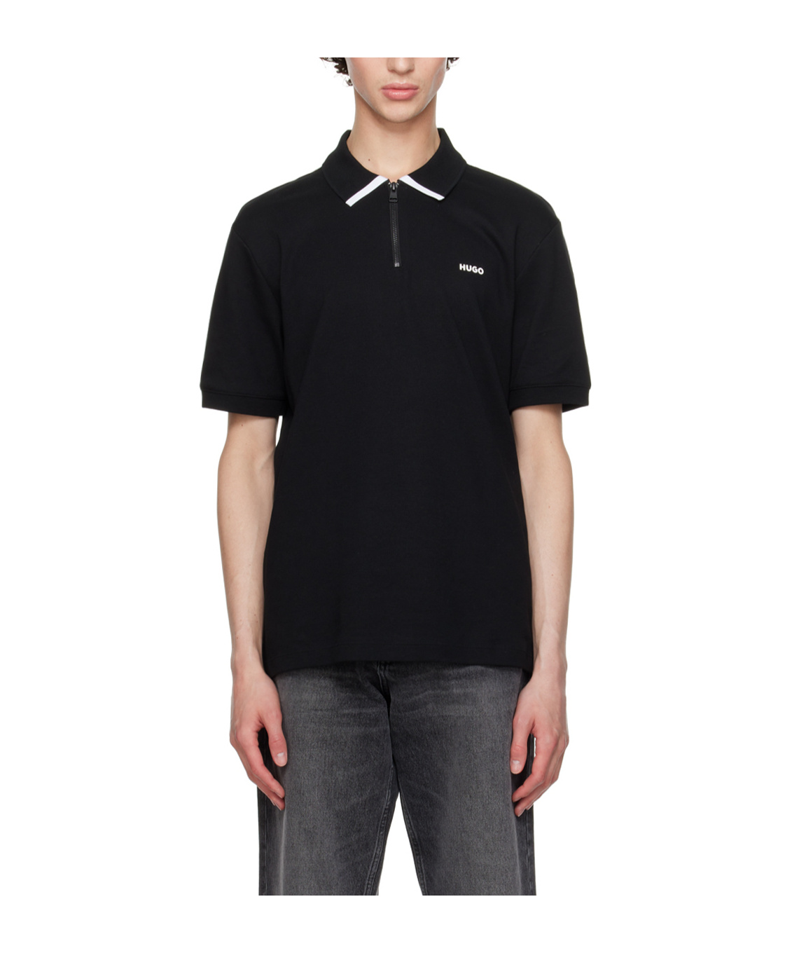 Hugo Boss Cotton-piqu Polo Shirt With Contrast Logo In Black