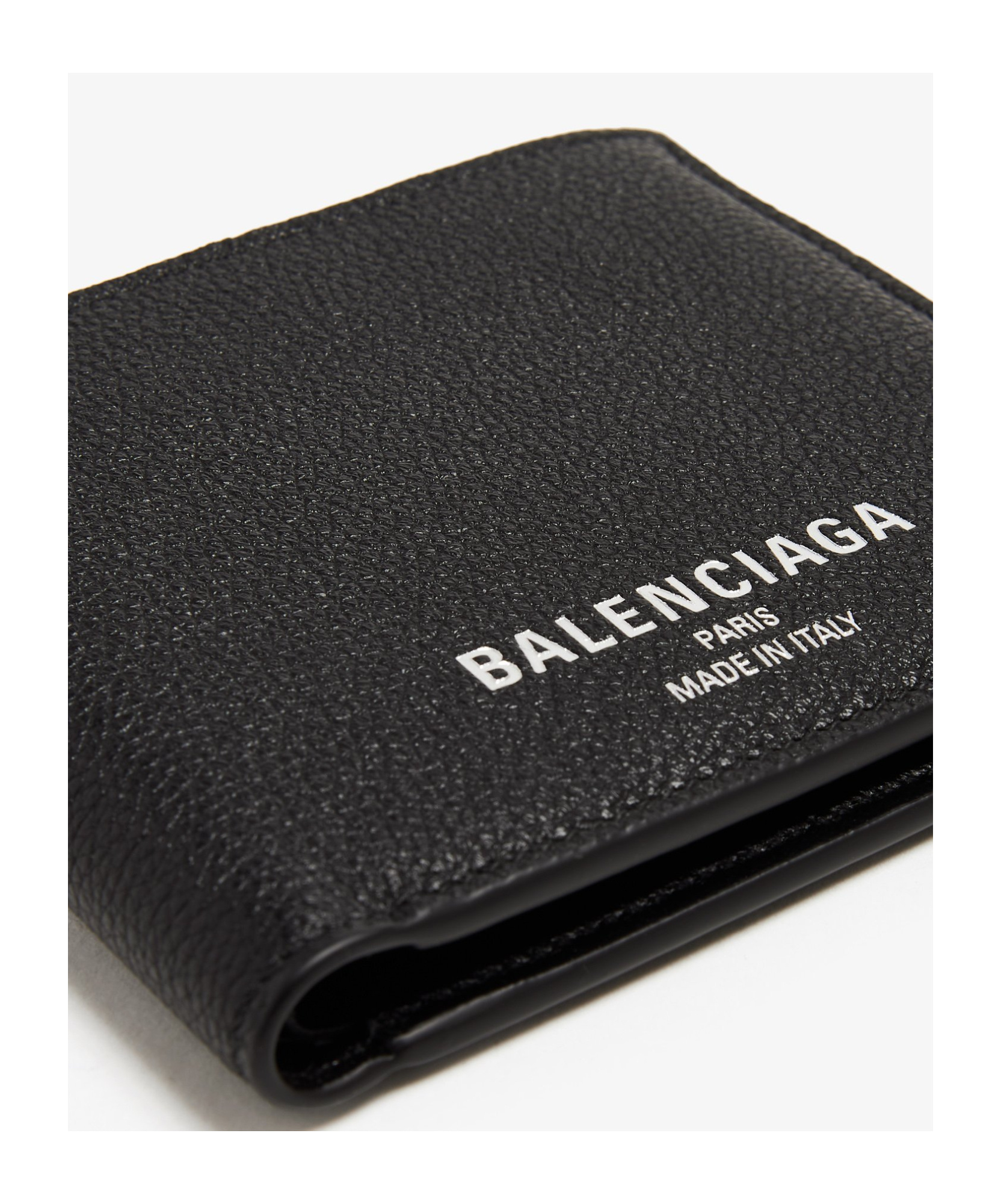 Balenciaga Men Black Bi-fold Wallet With Logo Lettering On The Front In Grained Leather Man In Black