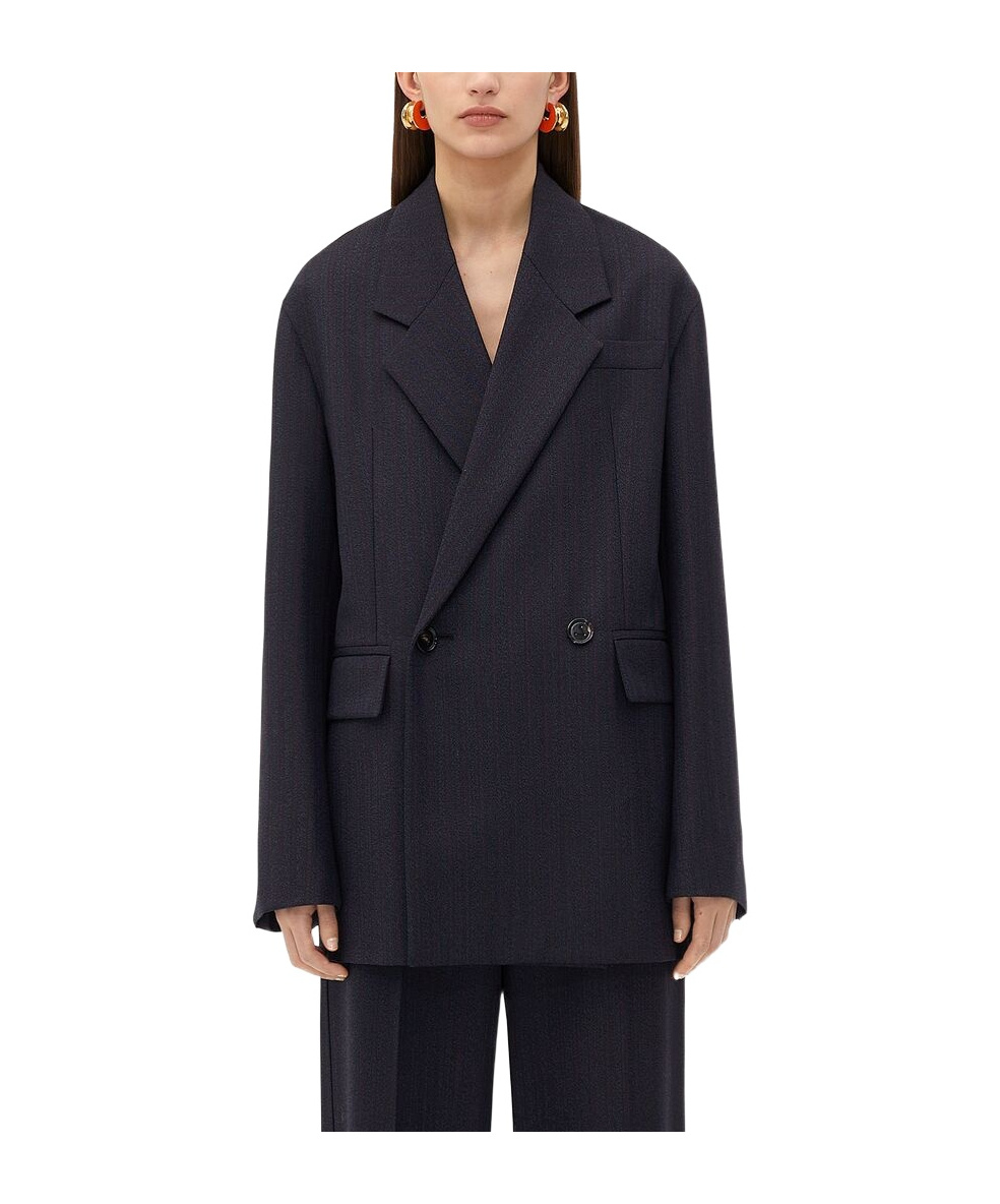 Shop Bottega Veneta Striped Wool Suit Coat In Black