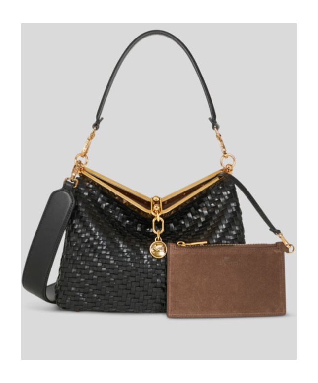 Etro Small Woven Vela Shoulder Bag In Black
