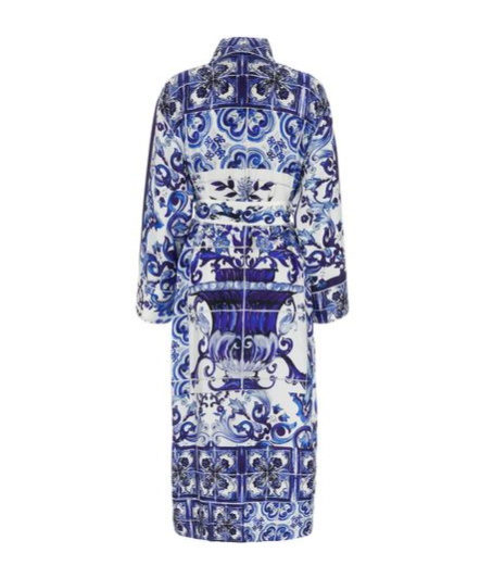 Dolce & Gabbana Majolica-print Silk House Coat In Blue