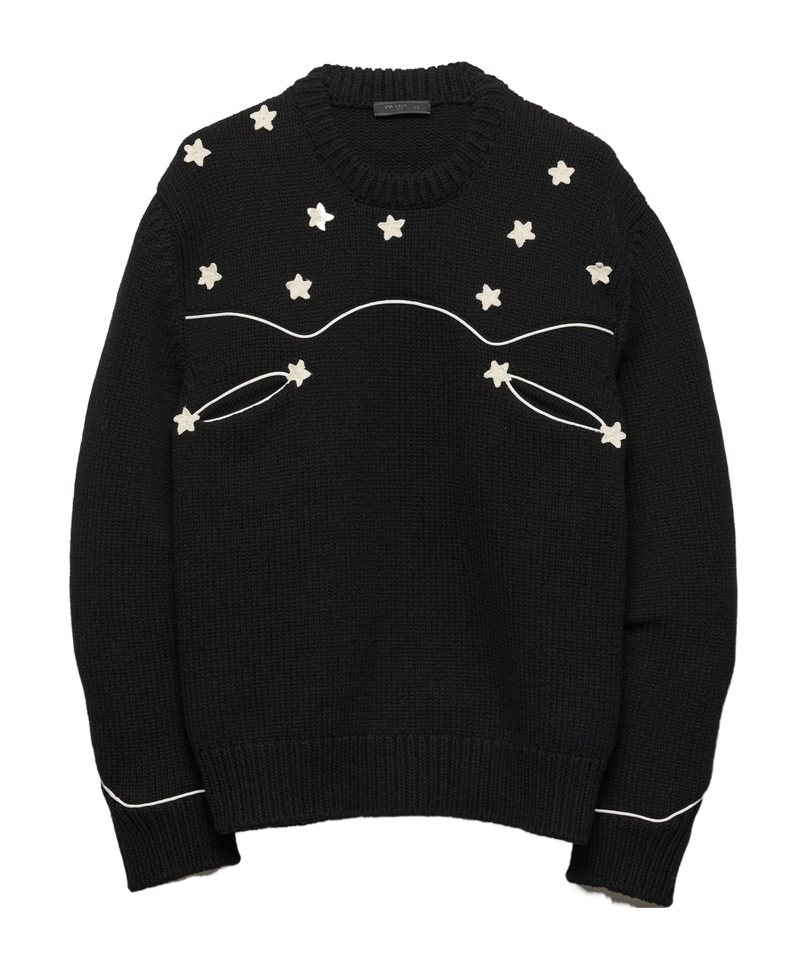 Prada Wool Crew Neck Sweater With Ribbed Cuffs In Black