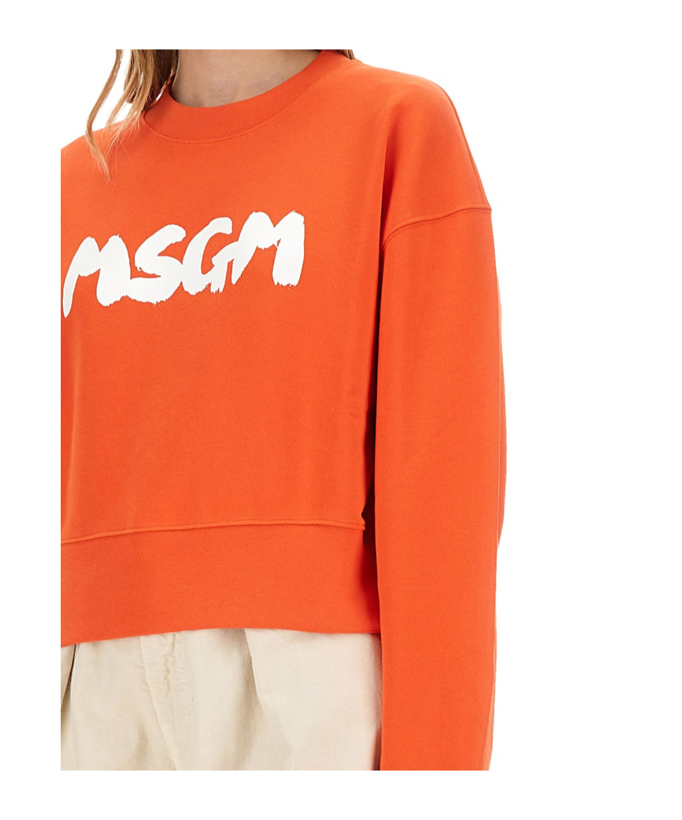 Msgm Logo Crew Neck Cropped Sweatshirt In Red