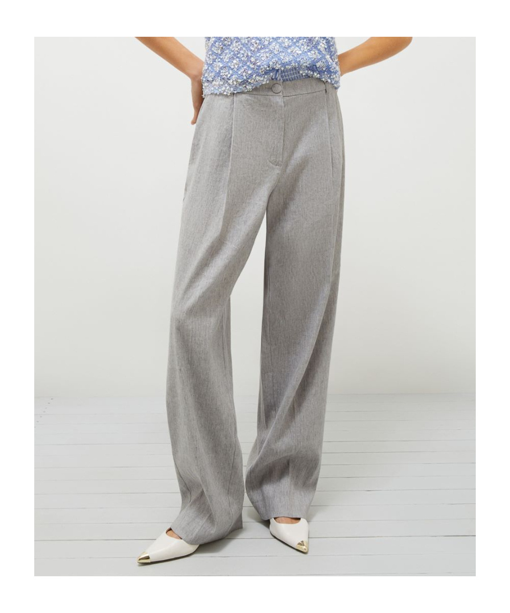 Marella Stretch Linen-blend Trousers In Gray