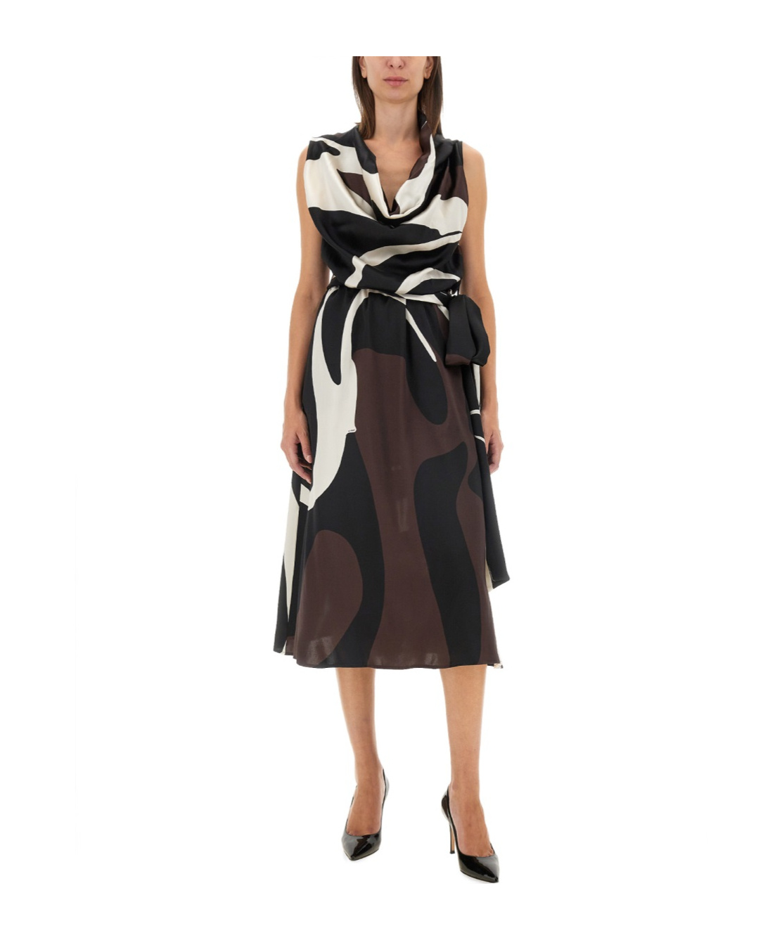 Kiton Cowl-neck Abstract Midi Dress In Brown