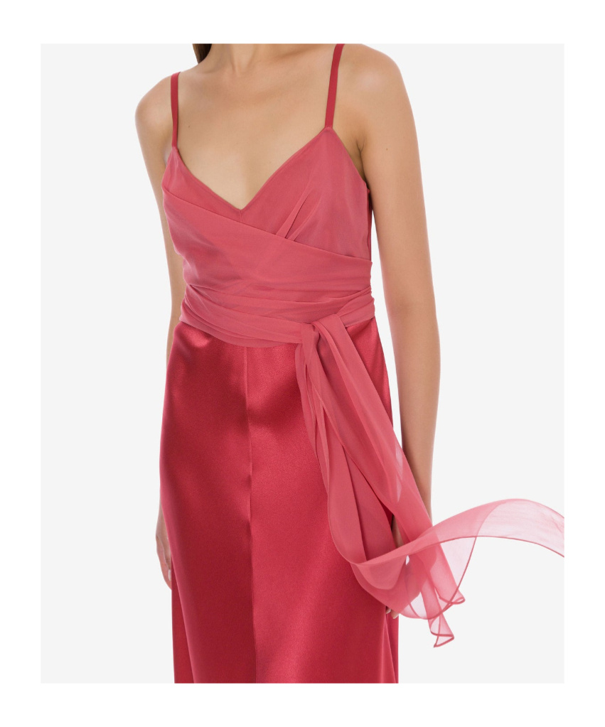 Alberta Ferretti V-neck Long-sleeved Satin Dress In Red