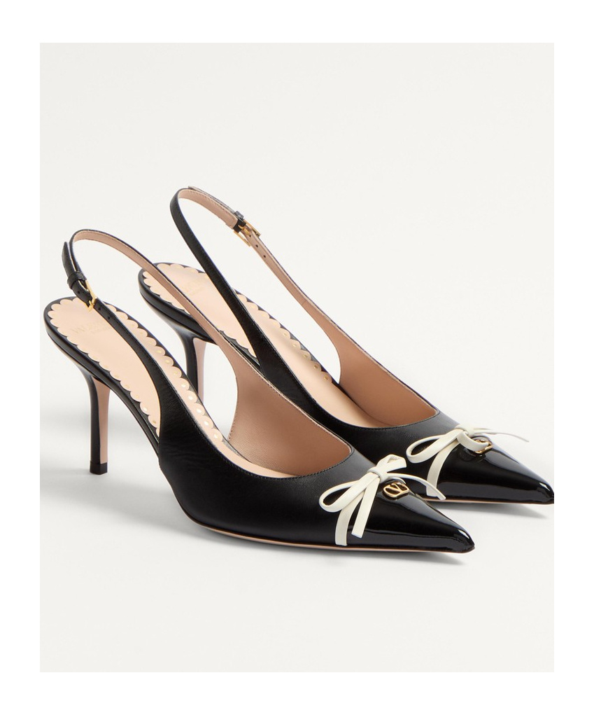 Valentino Garavani Leather Slingback With Patent Leather Toe In Black