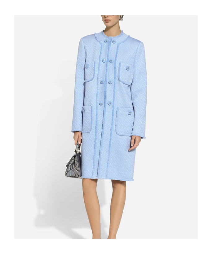 Dolce & Gabbana Single-breasted Raschel Tweed Coat In Blue