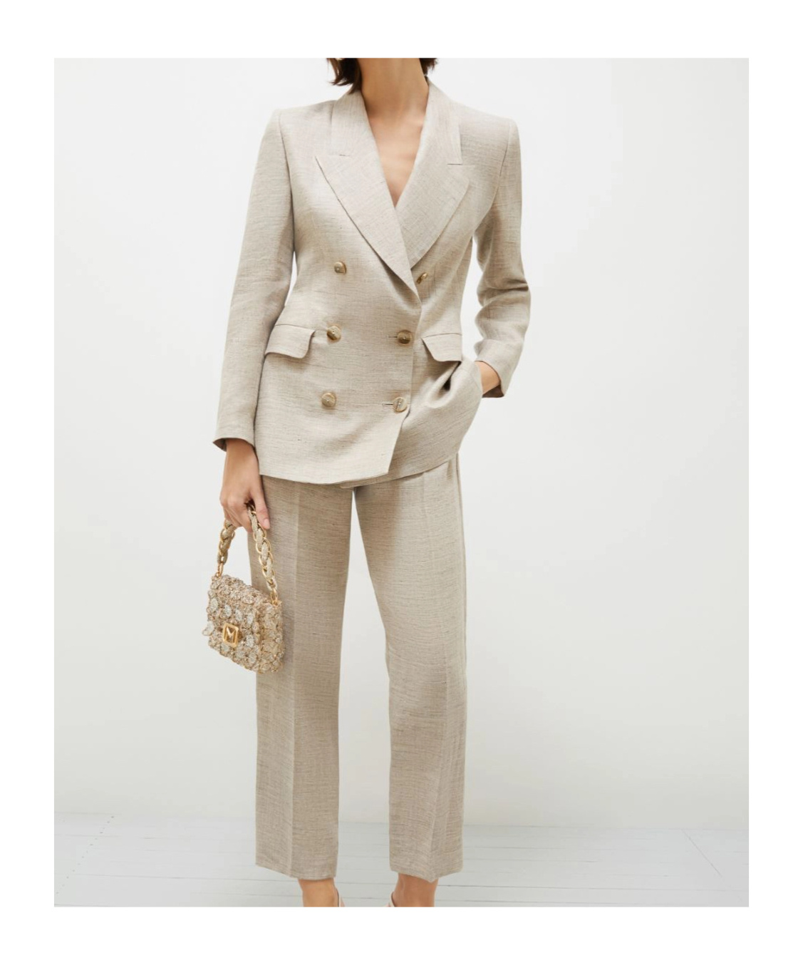 Marella Double-breasted Linen Blazer In Melange Grey