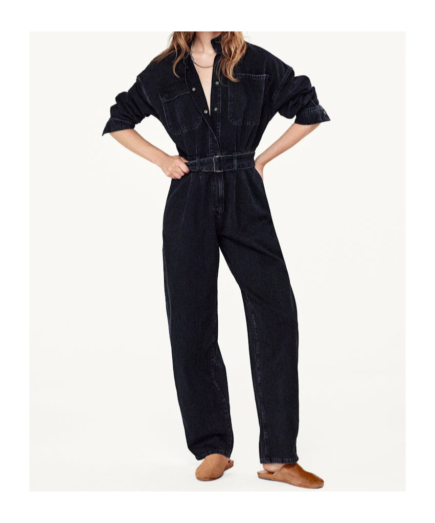 Frame Womens Portia The Cocoon Belted Organic Cotton-denim Jumpsuit In Black