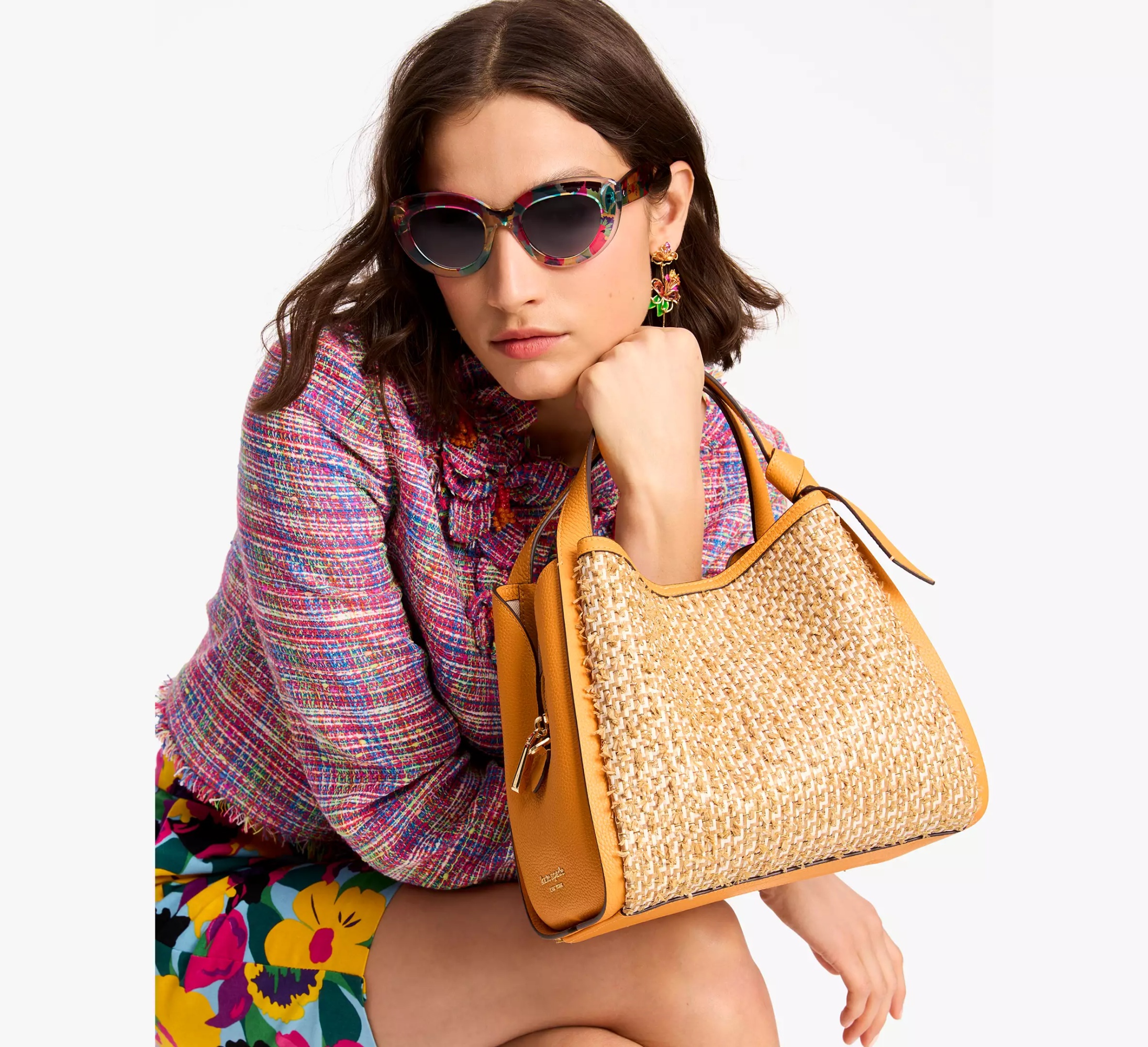 Kate Spade Medium Knott Tweed Leather Bag In Nude