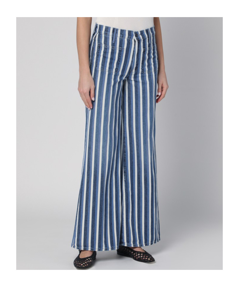 Mother Cotton Twister Sneak Jeans With Striped Pattern In Blue