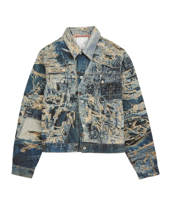 Acne Studios Rye Tlo Torn Scribble Denim Jacket In Gray
