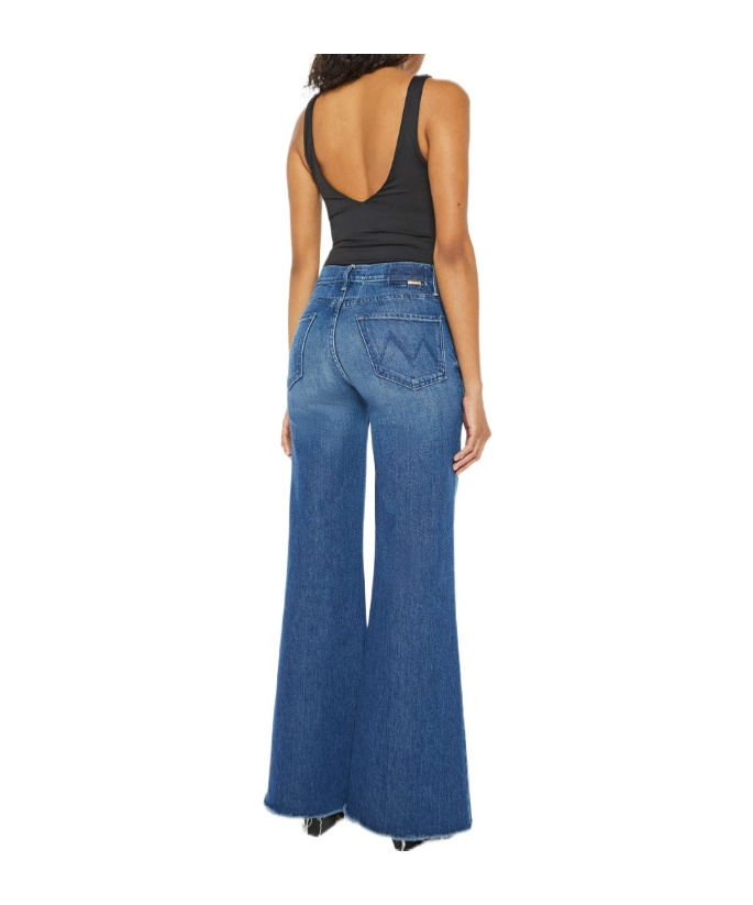 Mother The Twister Sneak Frayed Hems Flared Wide Leg Jeans In Blue