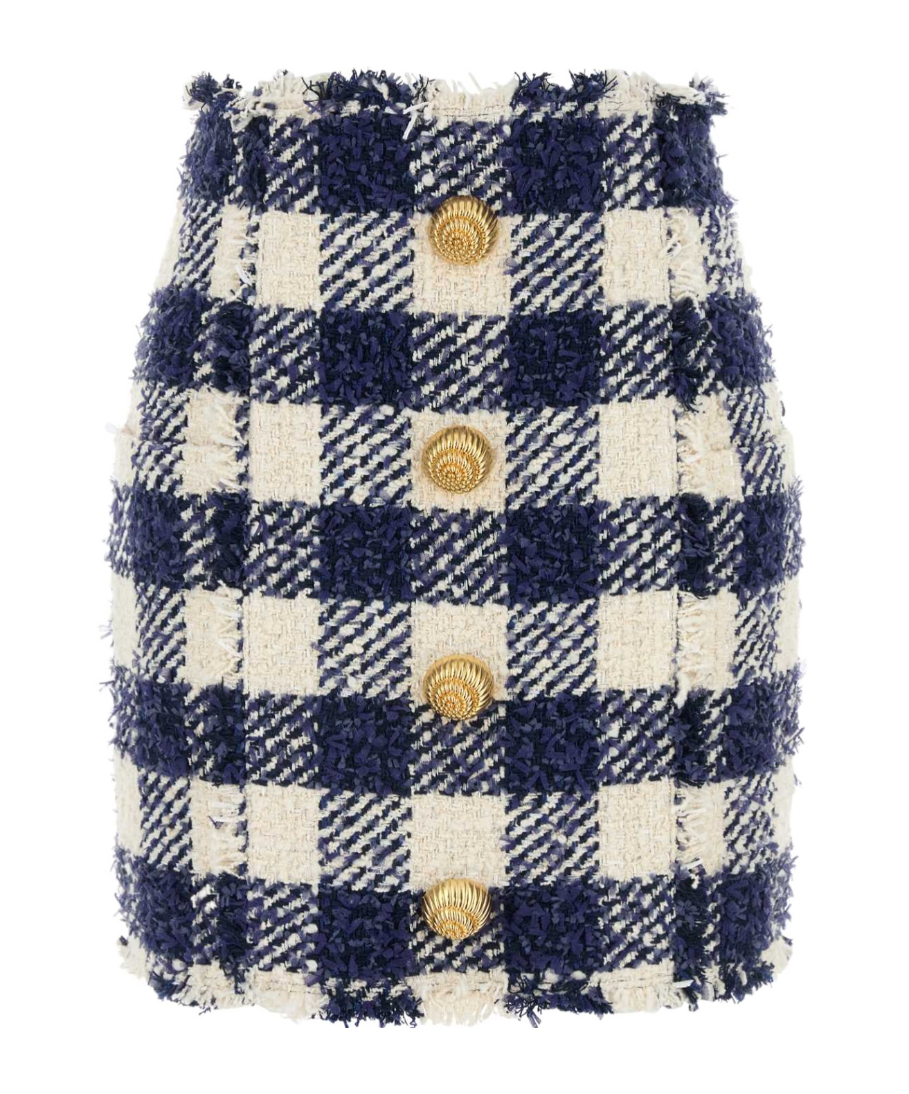 Balmain Checked High-rise Tweed Miniskirt In Gray