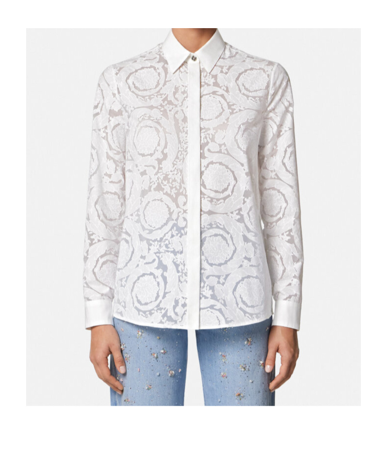 Versace Barocco-jacquard Button-up Shirt In White