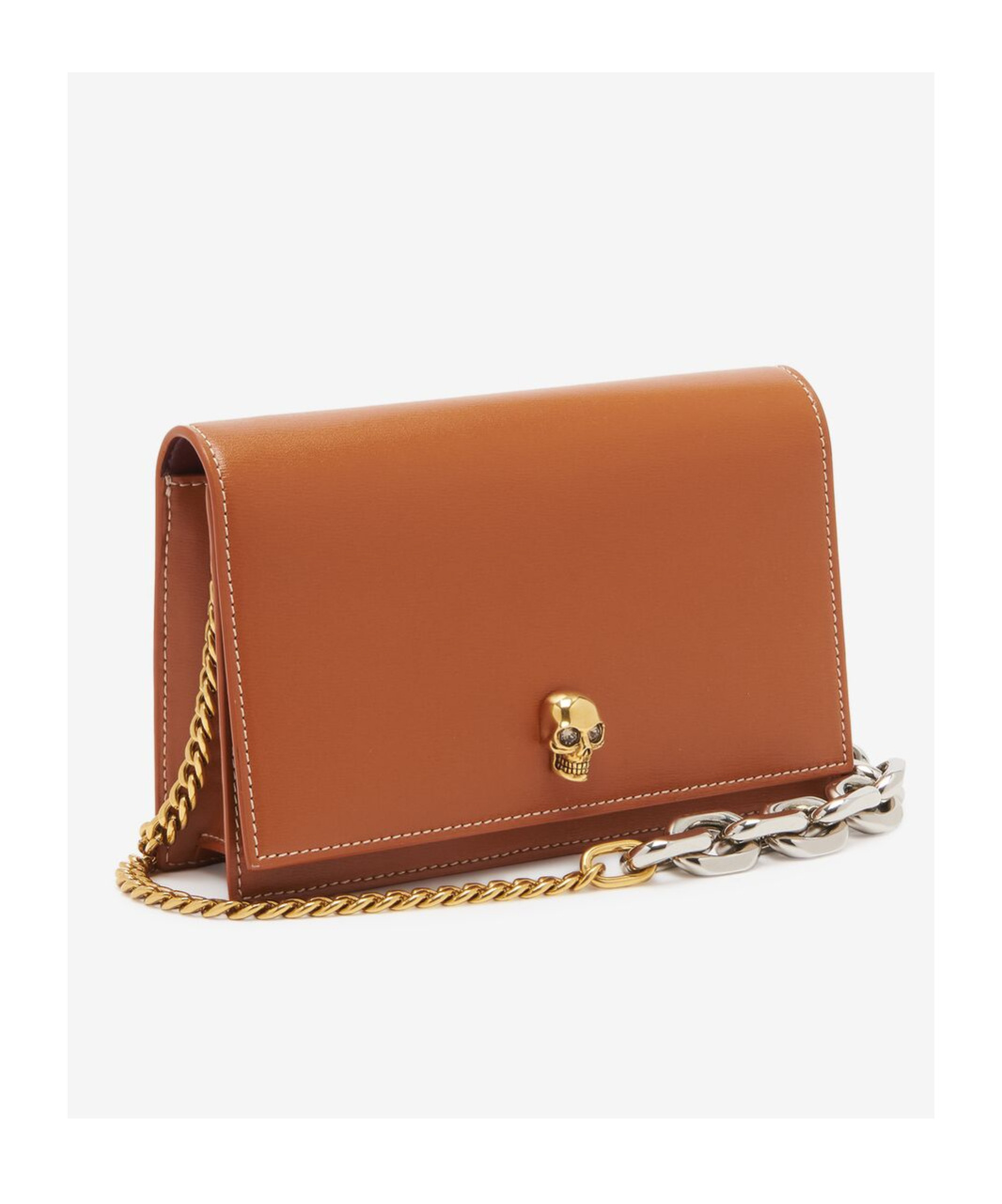 Alexander Mcqueen Small Skull-plaque Leather Crossbody Bag In Brown