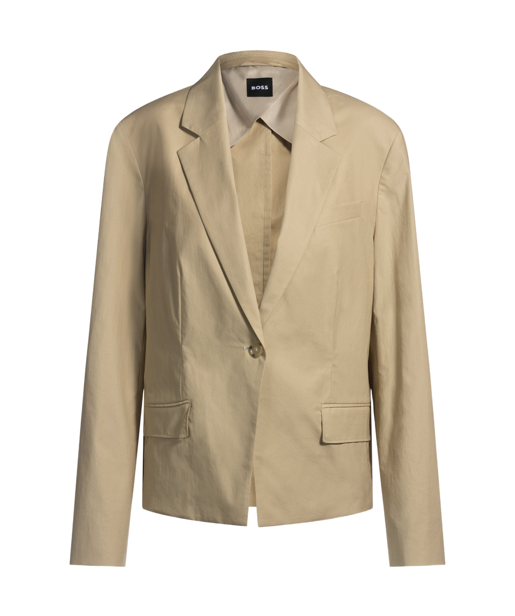 Hugo Boss Single-button Blazer In Airy Stretch Cotton In Nude