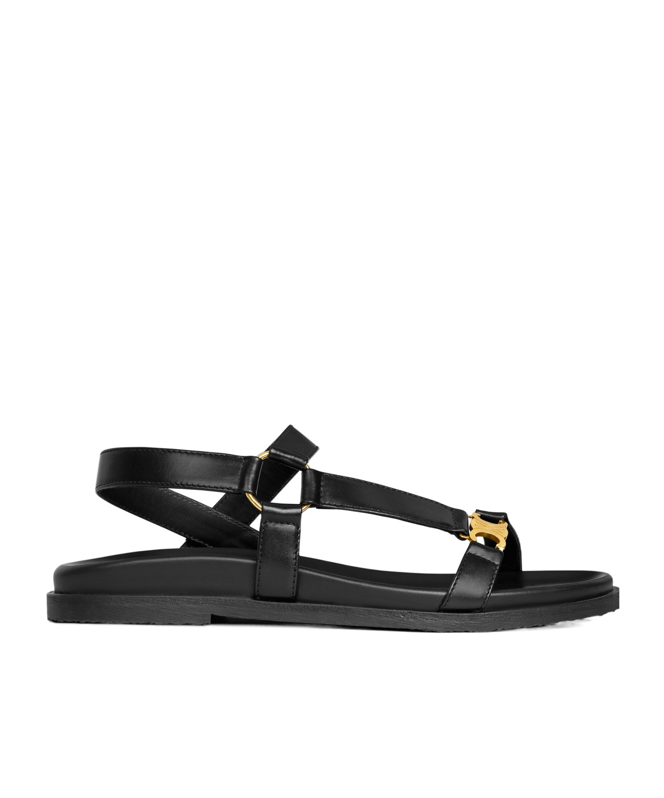 Celine Round-headed Flat Sandals In Black