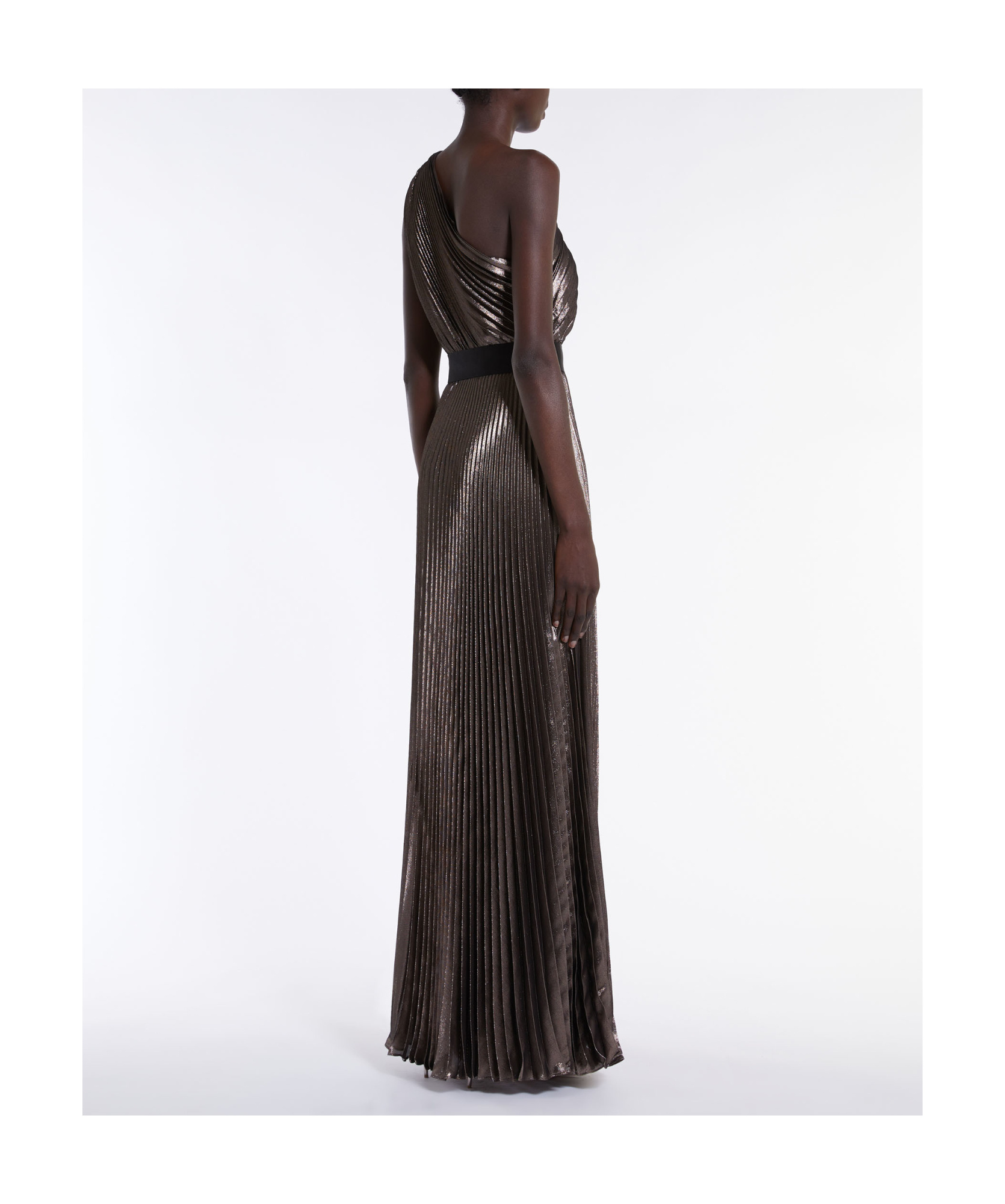 Max Mara Franz One-shoulder Pleated Belted Dress In Black
