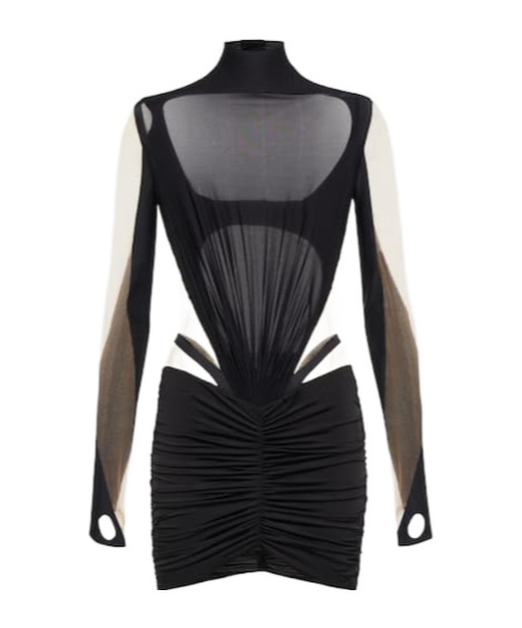 Mugler Mesh And Jersey-paneled Minidress In Black