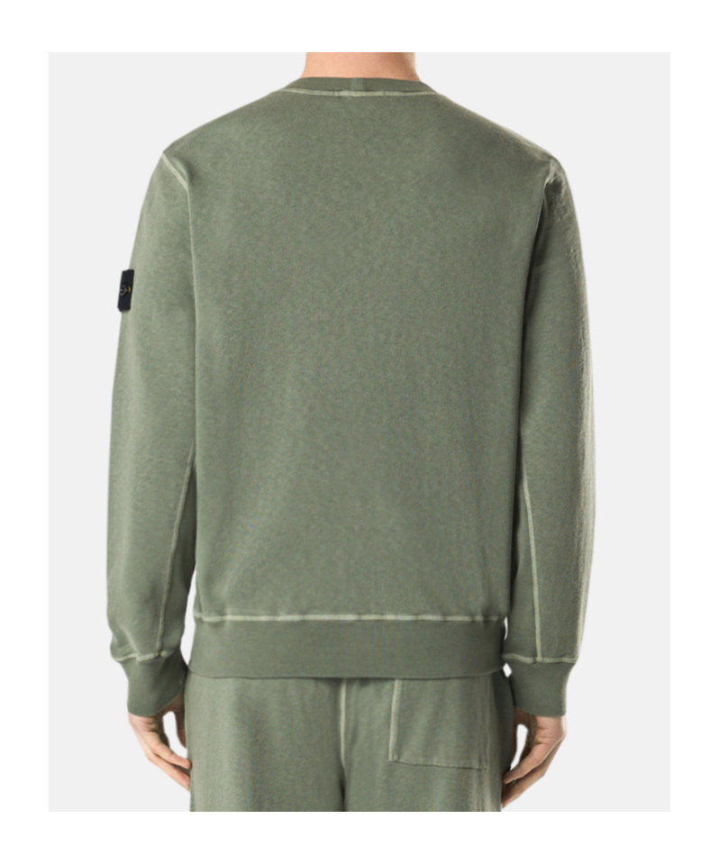Stone Island Green Crewneck Sweatshirt With Logo Patch On The Sleeve In Cotton Man In Green