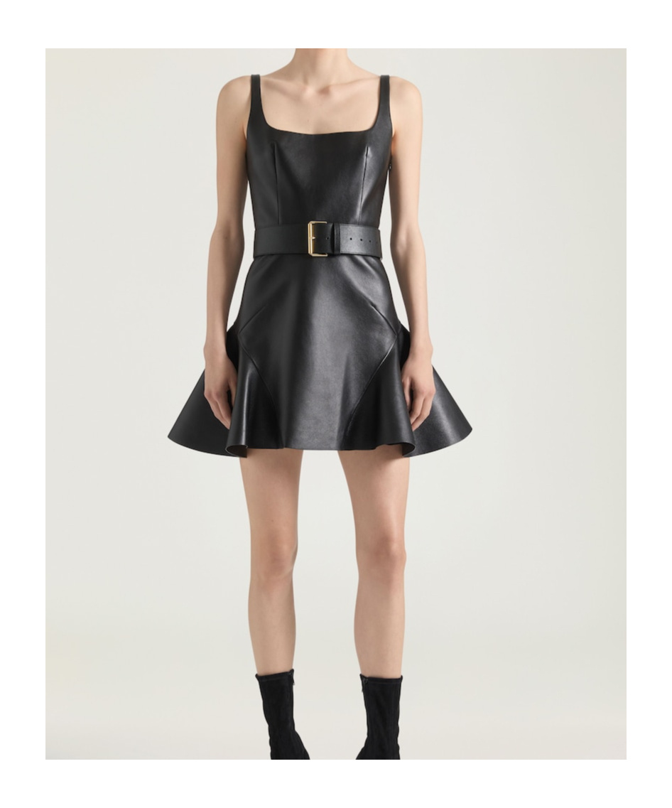 Givenchy Womens Fluted Sleeveless Leather Mini Dress Black