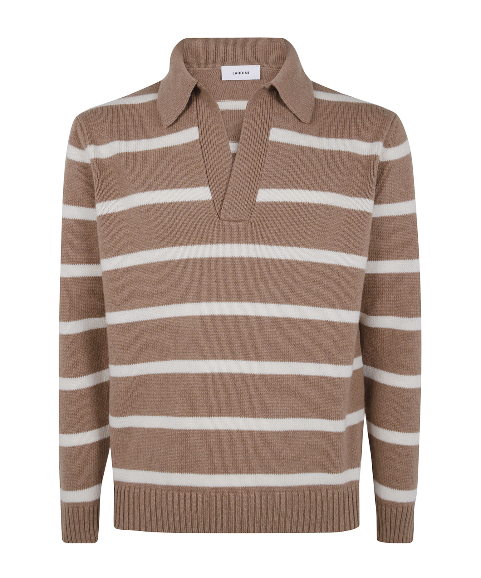 Lardini Striped Knit Polo Sweater For Men In Brown