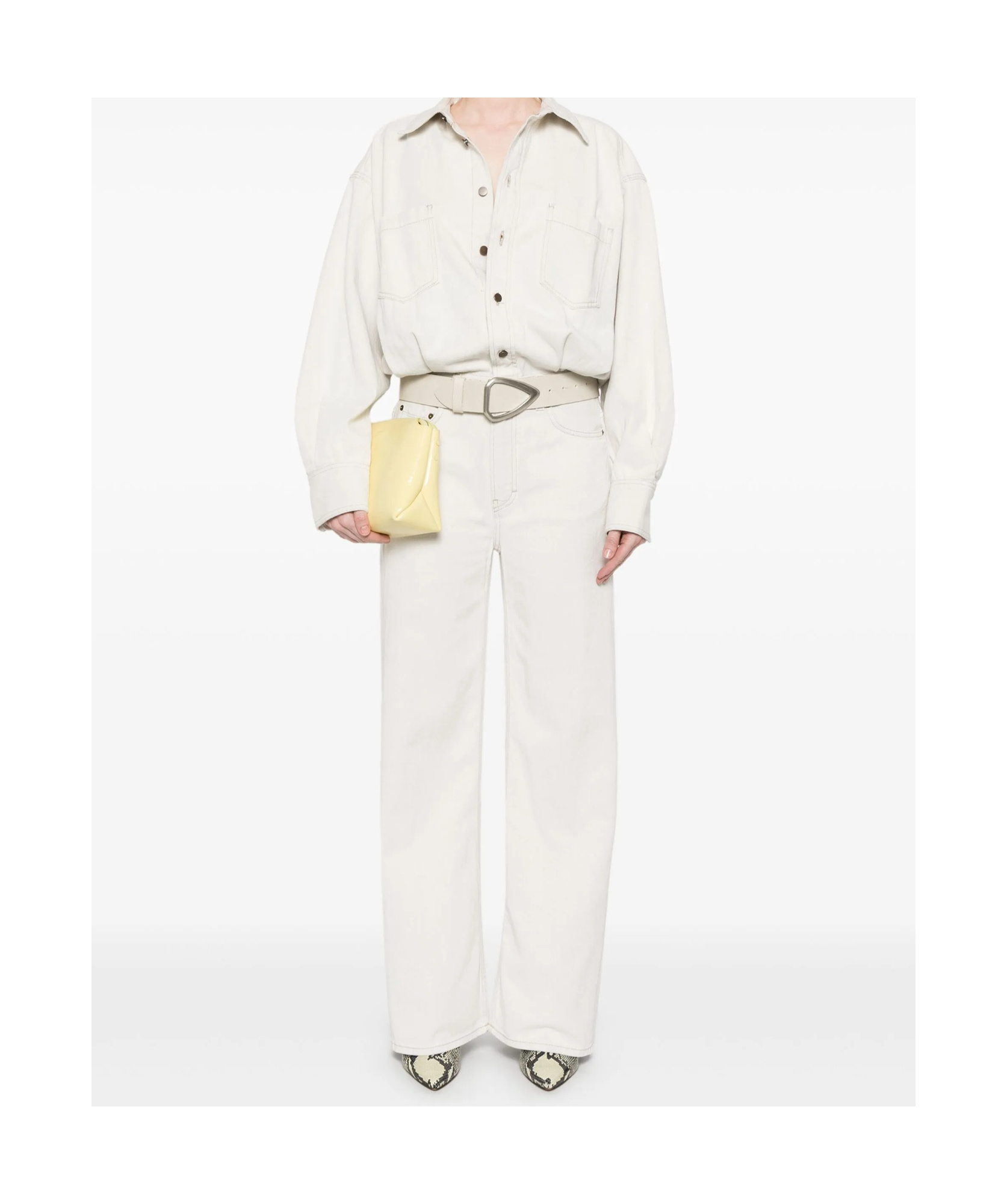 Haikure Long Sleeve Denim Jumpsuit In White