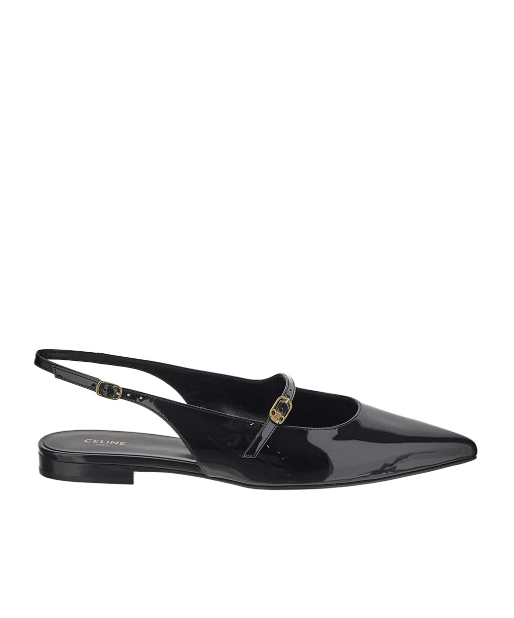 Celine Alma Triomphe Patent Slingback Flat In Black