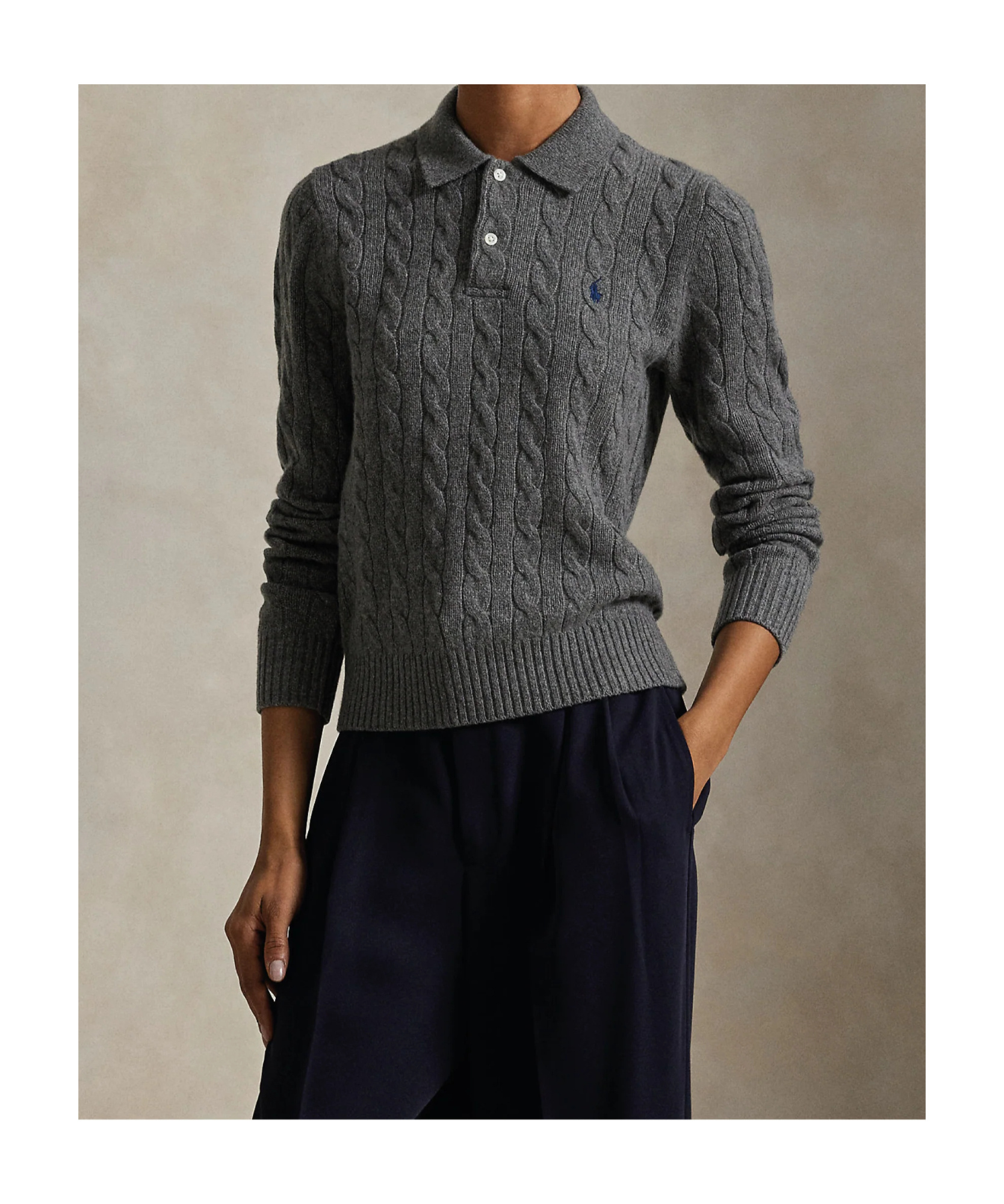 Polo Ralph Lauren Cable-knit Polo Shirt In Gray