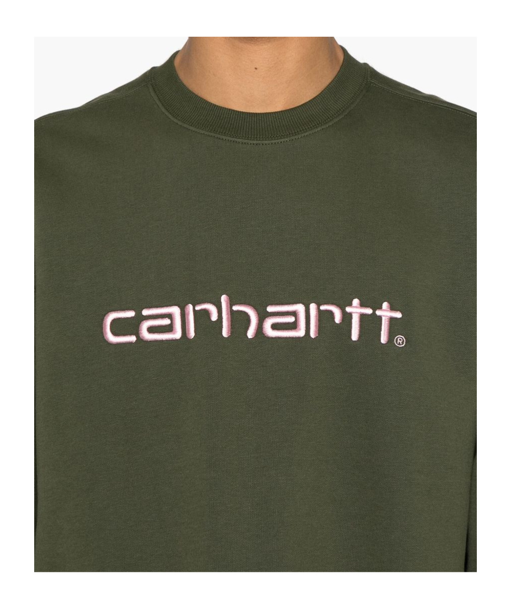 Carhartt Cotton Crewneck Sweatshirt In Military Green With Logo