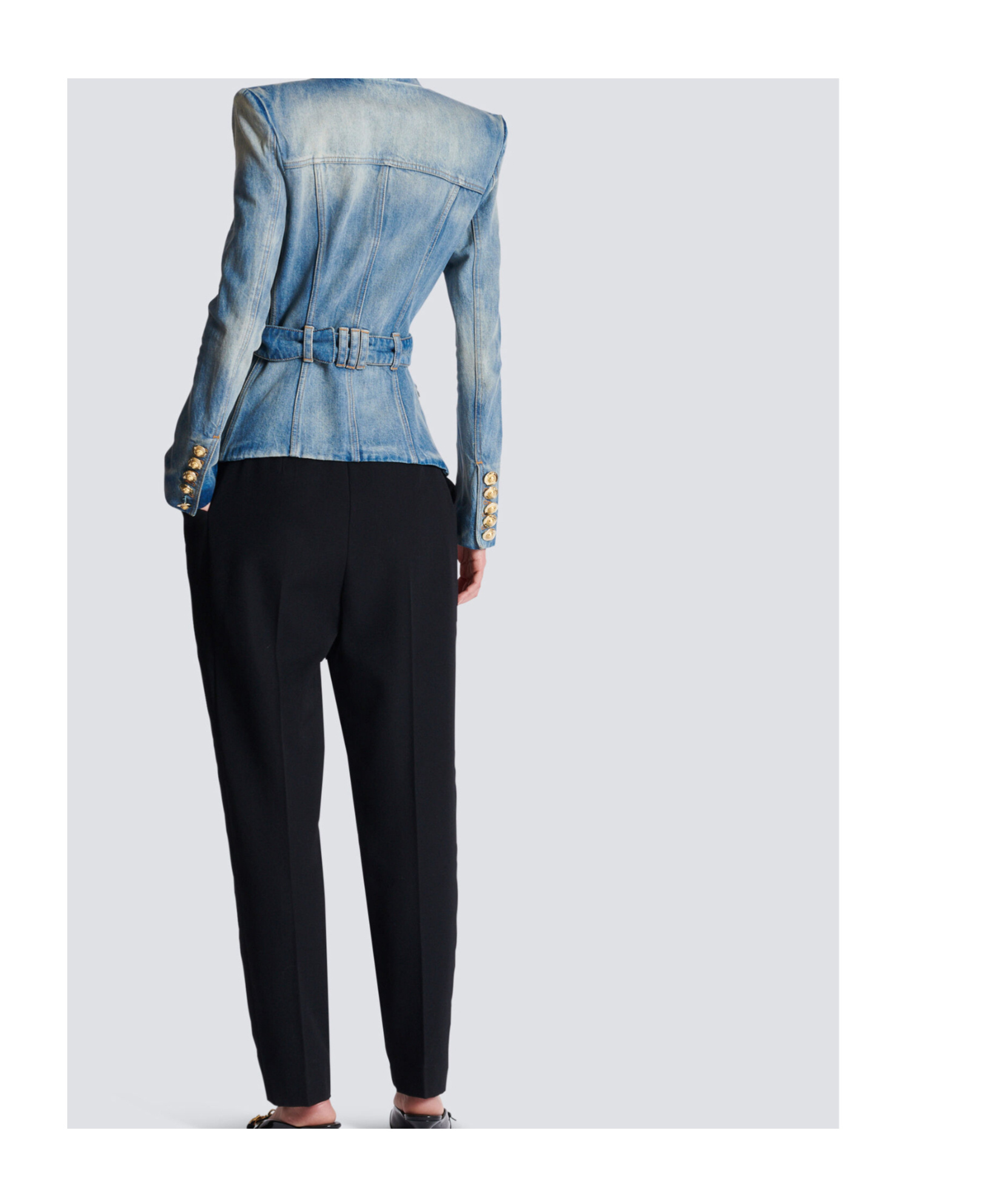 Balmain 1-button Belted Denim Jacket In Blue