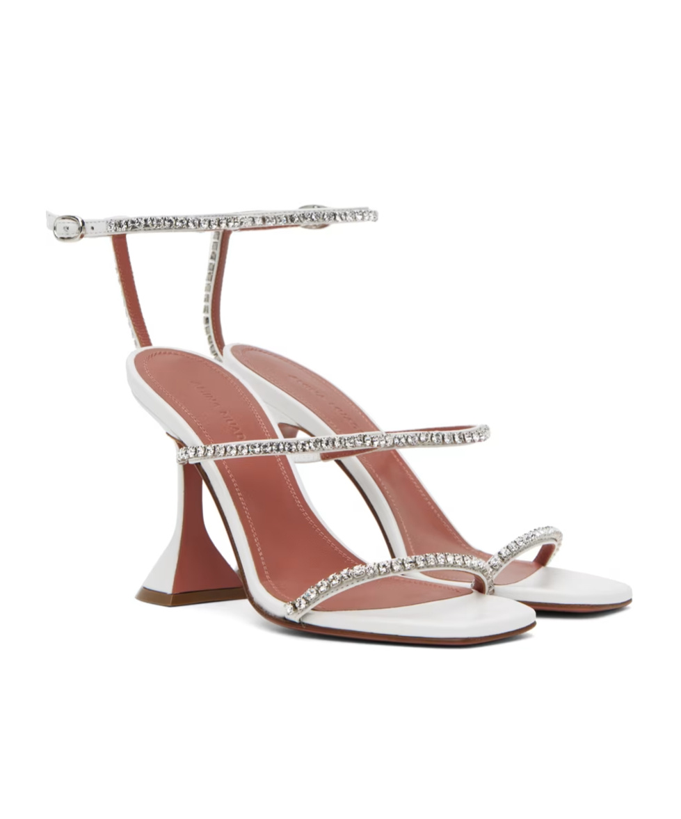 Amina Muaddi Gilda 95mm Embellished-strap Sandals In White