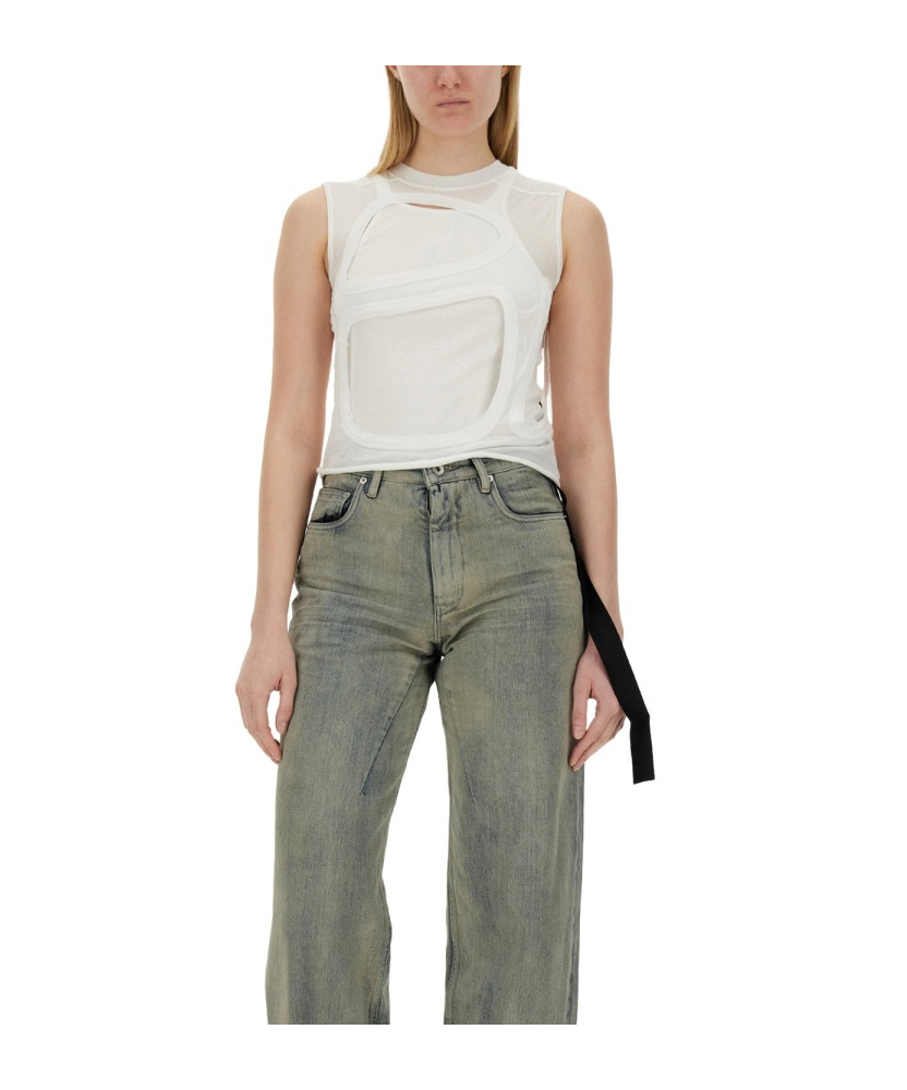 Rick Owens Drkshdw Sheer Sleeveless Top Cut-outs In Gray