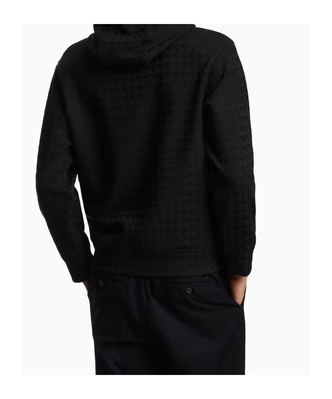 Emporio Armani Jacquard Knit Black Hoodie With Iconic Eagle Motif In Black